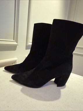Prada Black Suede Pointed-Toe Boots